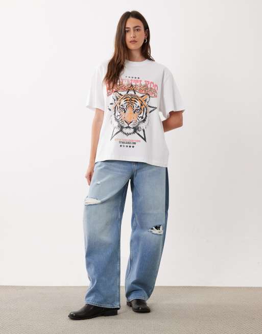 ASOS DESIGN Oversize-T-Shirt mit Tiger-Print in Weiß, 2 von 4
