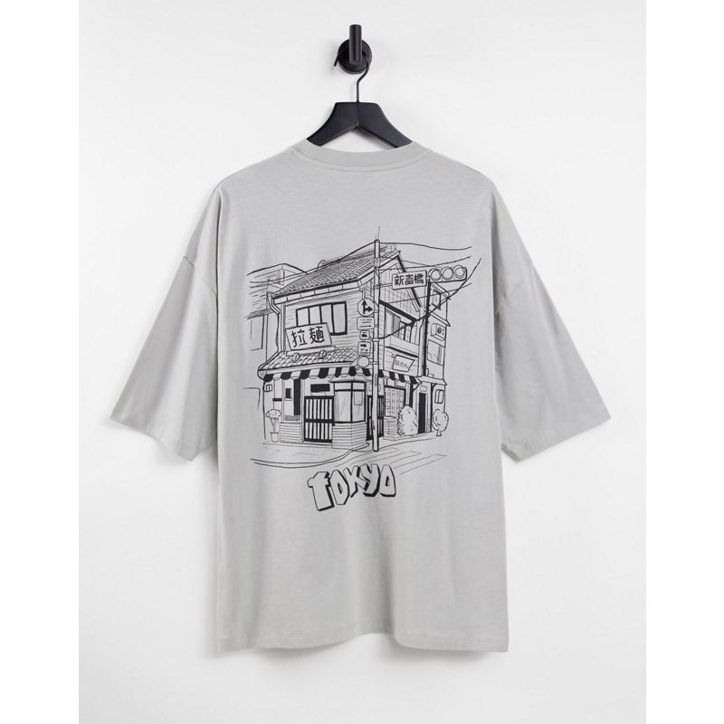 DESIGN – Oversize-T-Shirt mit „Tokyo-Cityprint im Skizzendesign auf Brust und Rücken