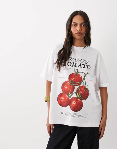 ASOS DESIGN Oversize-T-Shirt mit Tomaten-Print in Weiß - view 1