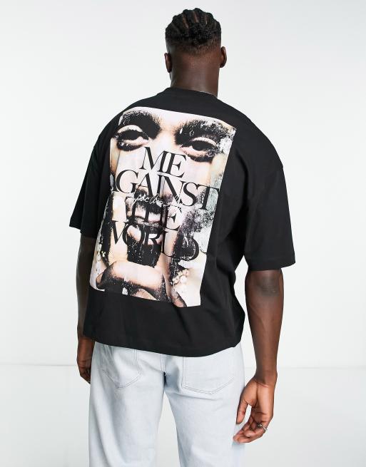 ASOS DESIGN – Oversize-T-Shirt mit Tupac-Print in Schwarz