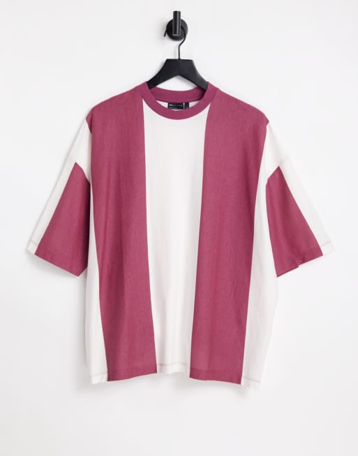 ASOS DESIGN – Oversize-T-Shirt mit vertikalen Streifen in Rosa und Weiß
