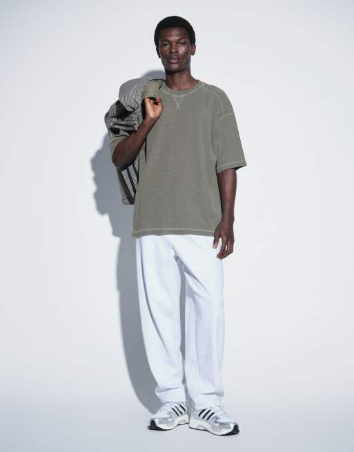 ASOS DESIGN oversize t-shirt w ciemnozielonym spranym waflowym splocie, 2 z 5