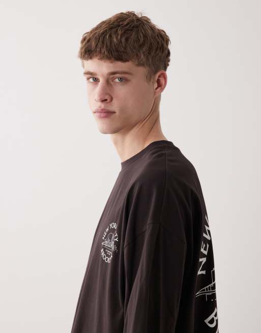ASOS DESIGN oversize t-shirt with New York City back print in brown, 4 of 5
