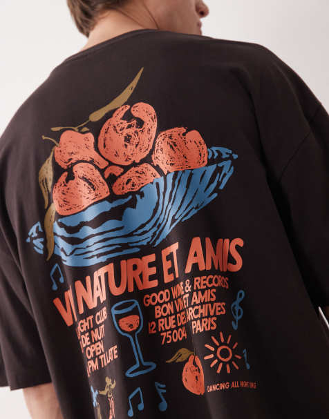 ASOS DESIGN oversize t-shirt with oranges back print in brown