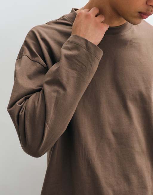ASOS DESIGN oversize T-shirt z długim rękawem w kolorze brązowym, 5 z 5
