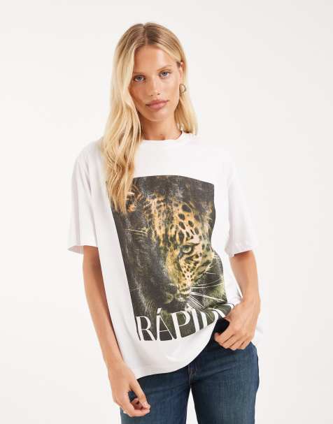 ASOS DESIGN Oversize T-shirt z grafiką leopard Rapido w kolorze białym - view 1