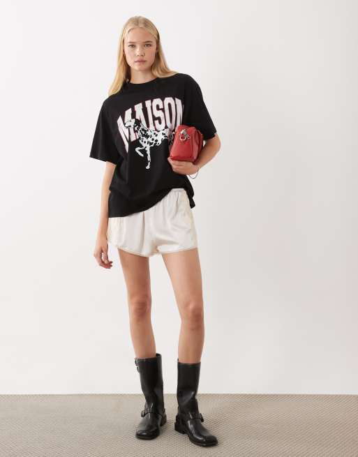 ASOS DESIGN Oversize T-shirt z grafiką Maison Dalmatian w czerni, 3 z 4