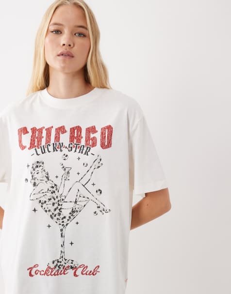 ASOS DESIGN Oversize T-shirt z grafiką pin-up martini w kolorze kremowym - view 1