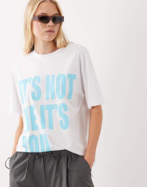 ASOS DESIGN Oversize T-shirt z nadrukiem It's not me It's you w kolorze białym i turkusowym - view 1