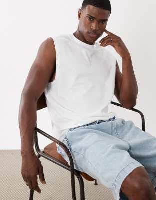 Oversize-Tanktop aus Seersucker in Weiß Weiß S