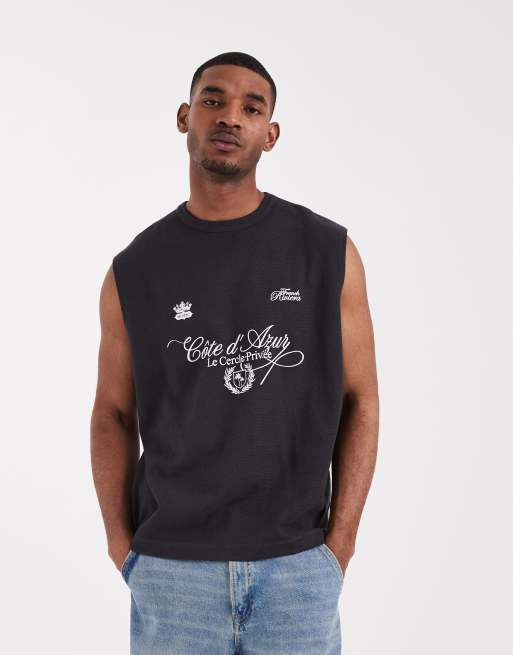 ASOS DESIGN – Oversize-Tanktop aus Waffelstoff in Anthrazit mit Fußball-Print, 2 von 5