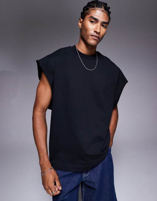 ASOS DESIGN – Oversize-Tanktop in Anthrazit mit Ärmeln mit unversäubertem Saum