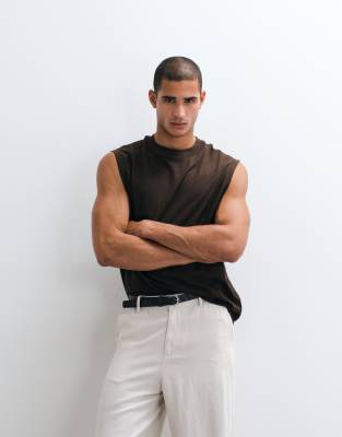 Oversize-Tanktop in Braun mit Leinenanteil Braun L