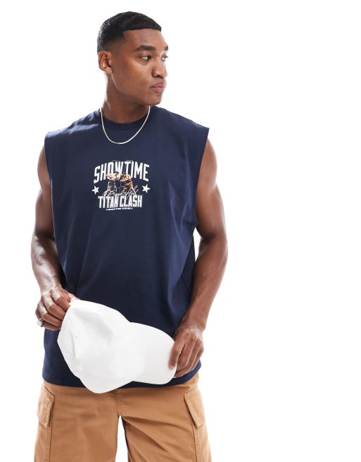 ASOS DESIGN – Oversize-Tanktop in Braun mit Print auf der Vorderseite