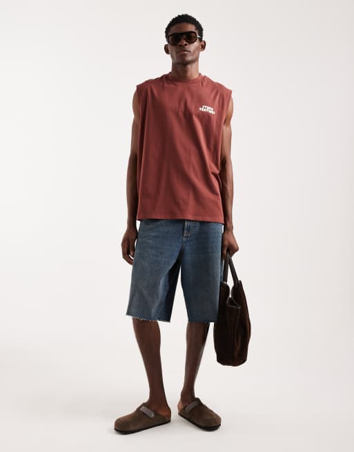 ASOS DESIGN – Oversize-Tanktop in Burgunderrot mit Textprint in Bubble-Optik auf dem Rücken, 2 von 5