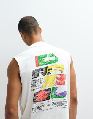 Oversize-Tanktop in Cremeweiß mit „Brazil"-Print Weiß S