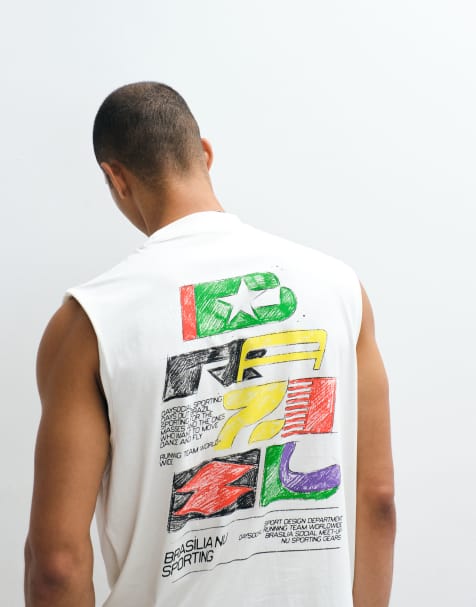 ASOS DESIGN – Oversize-Tanktop in Cremeweiß mit „Brazil“-Print - view 1