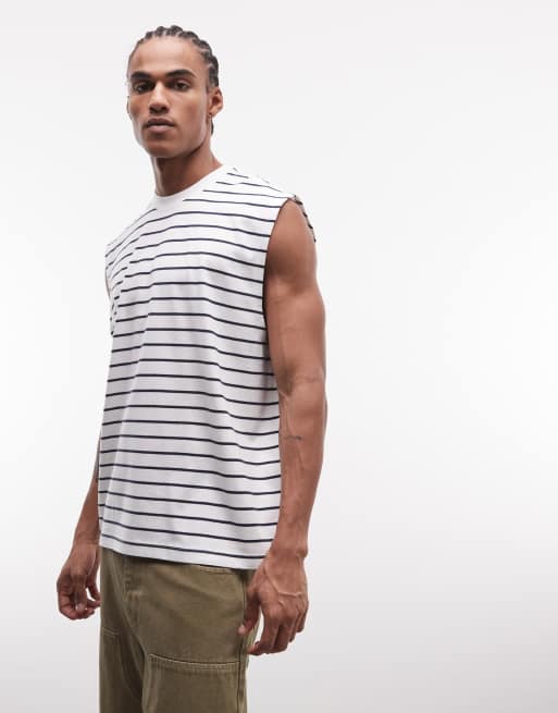 ASOS DESIGN – Oversize-Tanktop in gestreiftem Weiß mit Schriftzug-Schaumprint, 4 von 5