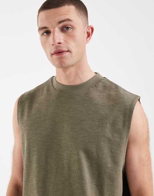 ASOS DESIGN – Oversize-Tanktop in Khaki mit Flammengarnstruktur , 4 von 5