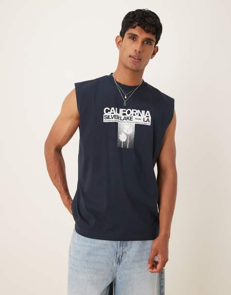 ASOS DESIGN – Oversize-Tanktop in Marineblau mit „California“-Blumen-Grafikprint - view 1