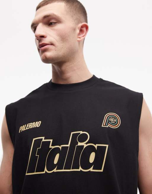 ASOS DESIGN – Oversize-Tanktop in Schwarz mit „Italia“-Sport-Grafikprint, 4 von 5