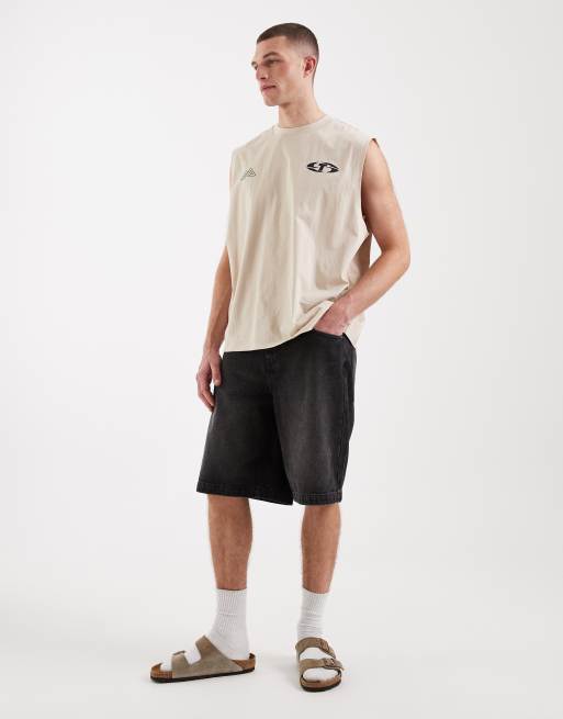 ASOS DESIGN – Oversize-Tanktop in Steinbeige mit Print auf Vorder- und Rückseite, 3 von 5