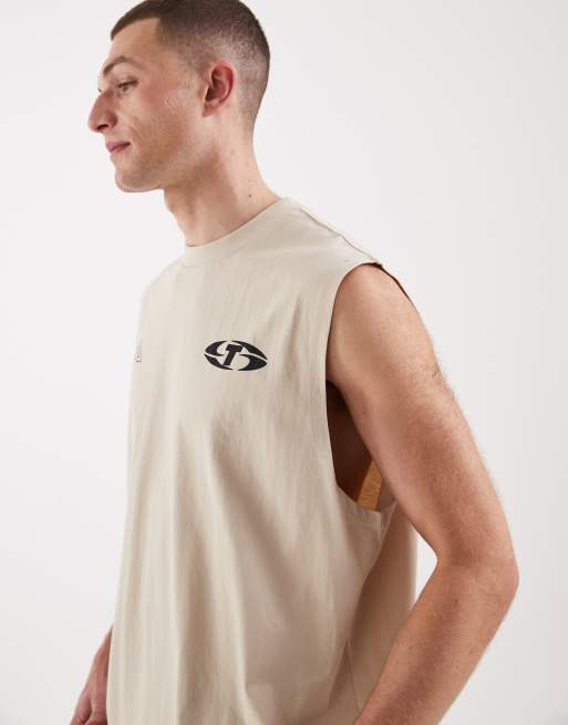 ASOS DESIGN – Oversize-Tanktop in Steinbeige mit Print auf Vorder- und Rückseite, 5 von 5