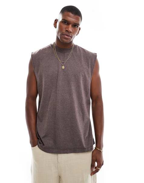 ASOS DESIGN – Oversize-Tanktop in überfärbtem meliertem Braun - view 1