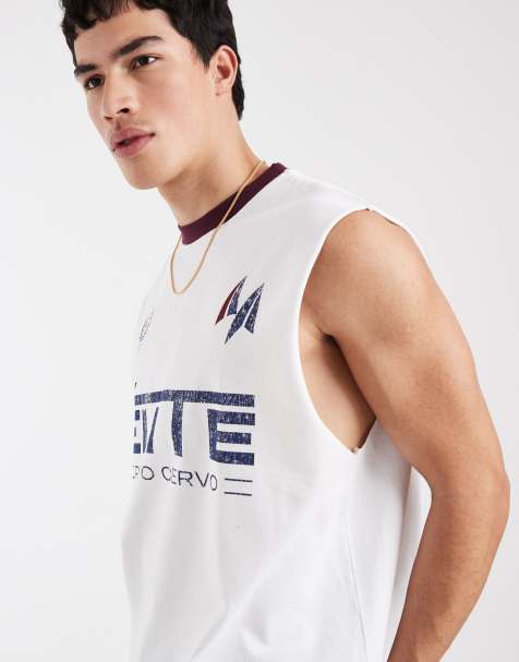 ASOS DESIGN – Oversize-Tanktop in Weiß mit Fußball-Grafikprint - view 1