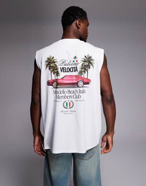 ASOS DESIGN – Oversize-Tanktop in Weiß mit „Italia“-Auto-Grafik - view 1
