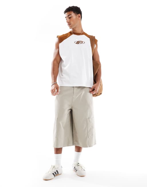 ASOS DESIGN – Oversize-Tanktop in Weiß mit Raglanärmeln, kontrastierendem Ausschnitt und Brustgrafik , 3 von 4