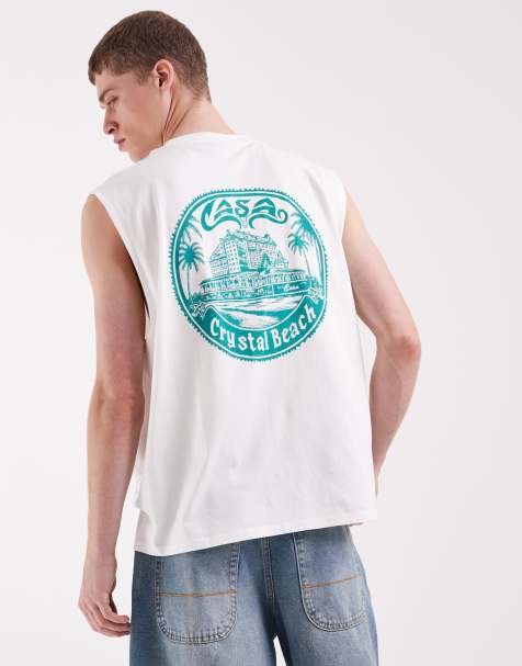 ASOS DESIGN – Oversize-Tanktop in Weiß mit Strand-Print - view 1