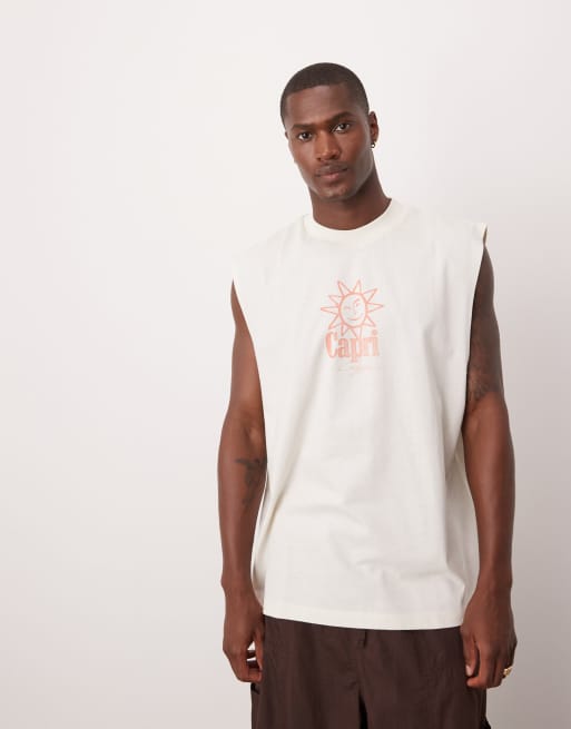 ASOS DESIGN – Oversize-Tanktop in Wollweiß mit Sonnengrafik und tiefem Armausschnitt , 2 von 4