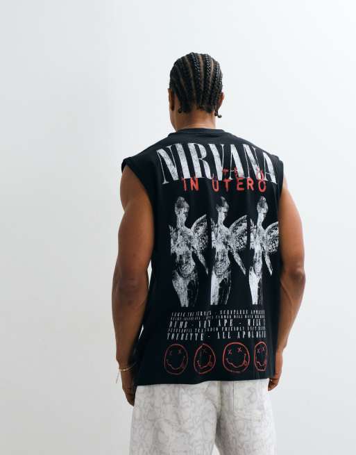 ASOS DESIGN – Oversize-Tanktop mit Rundhalsausschnitt und „Nirvana“-Print in Schwarz, 2 von 5