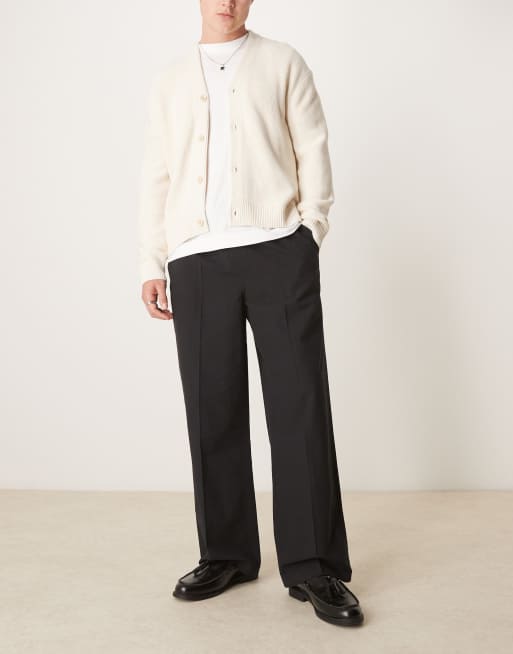 ASOS DESIGN oversize tapered pants with elastic waist in black linen cotton blend