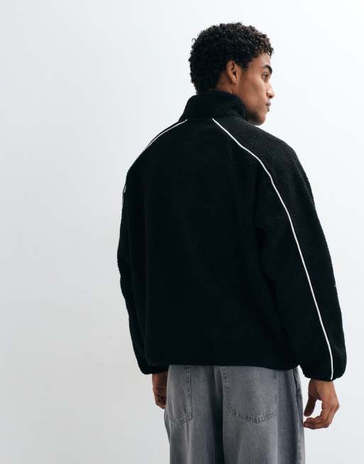 ASOS DESIGN Oversize-Teddyfleece mit Reißverschluss und Paspelierung in Schwarz, 3 von 5