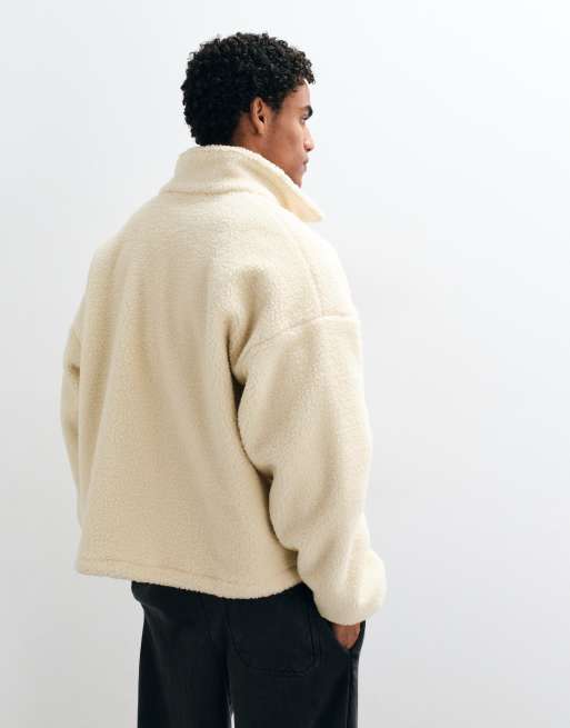ASOS DESIGN oversize teddyfleecejacka med dragkedja i ecru, 5 av 5