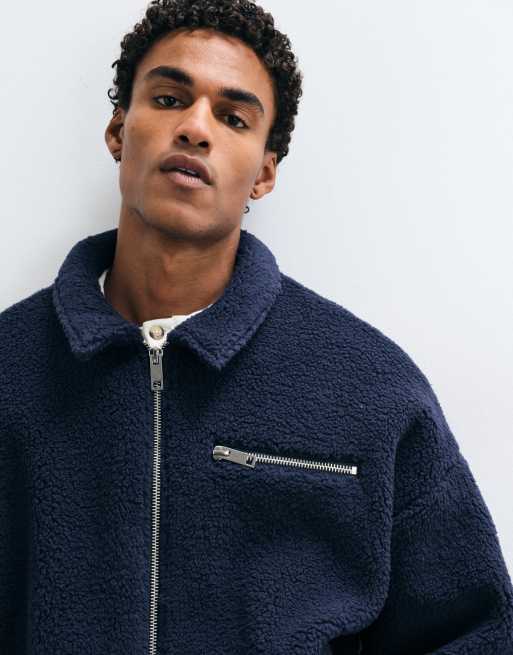 ASOS DESIGN Oversize-Teddyjacke mit durchgehendem Reißverschluss in Marineblau, 4 von 5