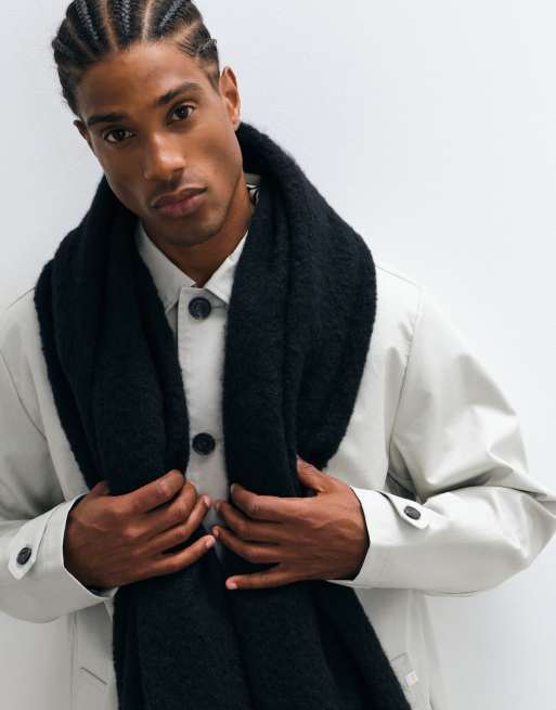 ASOS DESIGN oversize textured brush scarf in black, 3 of 3