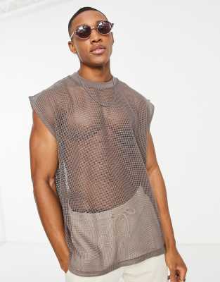 ASOS DESIGN – Oversize-Trägershirt aus Netzstoff in Dunkelgrau