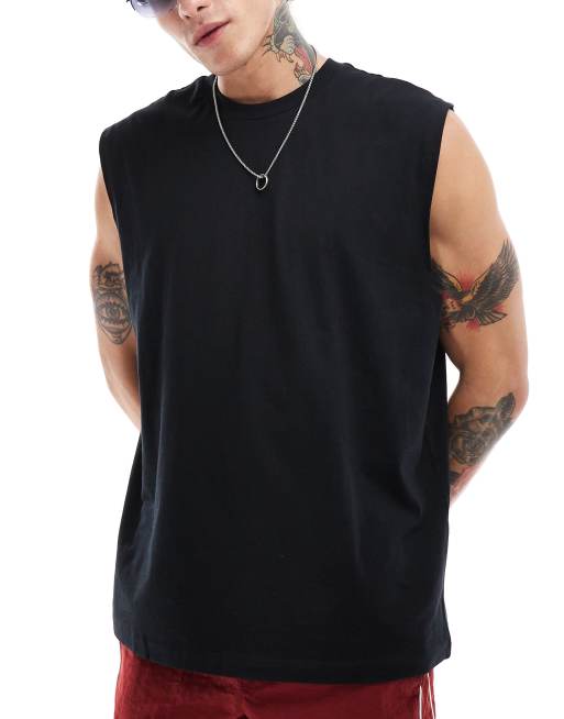 ASOS DESIGN – Oversize-Trägershirt in Schwarz mit tiefem Armausschnitt