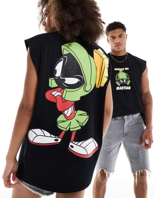 FhyzicsShops DESIGN – Oversize-Trägertop in Schwarz mit lizenzierten „Marvin the Martian“-Grafikprints