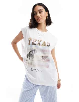 ASOS DESIGN - Oversize-Trägertop in Weiß mit Texas-Cowboy-Grafikprint