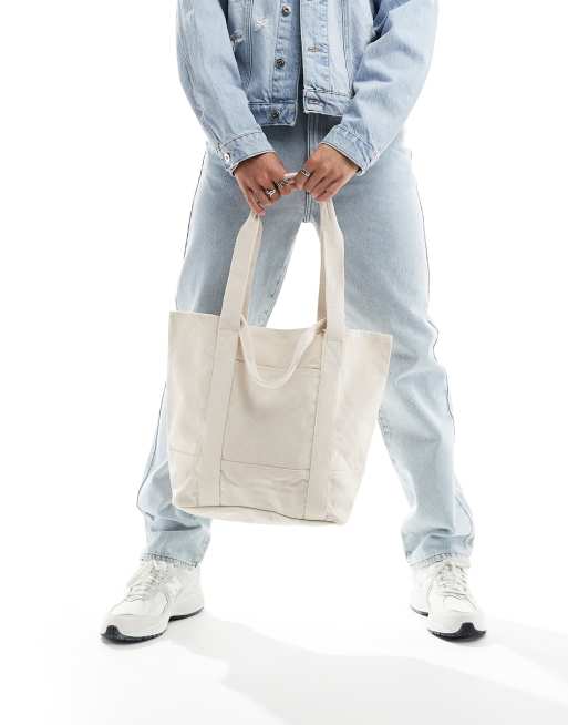 ASOS DESIGN – Oversize-Tragetasche aus schwerer Baumwolle in Ecru mit Tragegriff und Schulterriemen , 2 von 4
