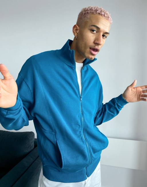 ASOS DESIGN – Oversize-Trainingsjacke aus Jersey in Blaugrün