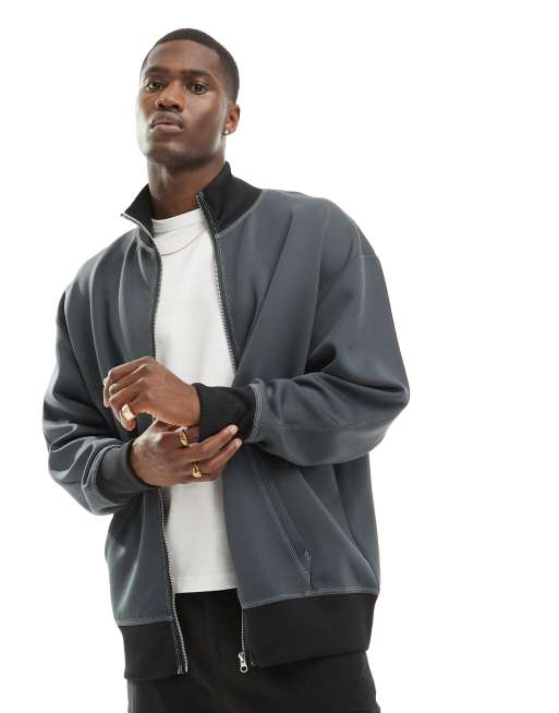 ASOS DESIGN – Oversize-Trainingsjacke in anthrazitfarbener Neoprenoptik