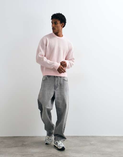 ASOS DESIGN oversize tröja i fiskarbård i rosa, 3 av 10