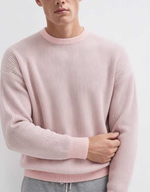 ASOS DESIGN oversize tröja i fiskarbård i rosa, 7 av 10