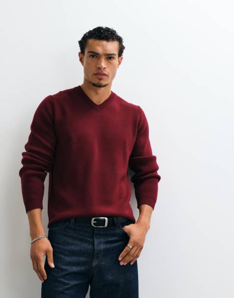 ASOS DESIGN oversize tröja med v-ringning i berry - view 1