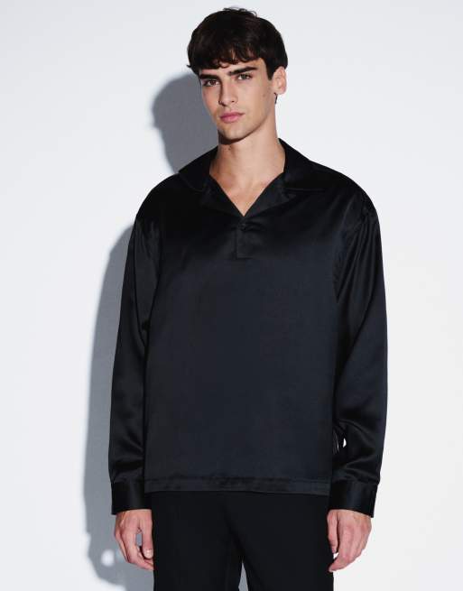 ASOS DESIGN oversize zakładana przez głowę koszula satynowa w czerni, 5 z 5